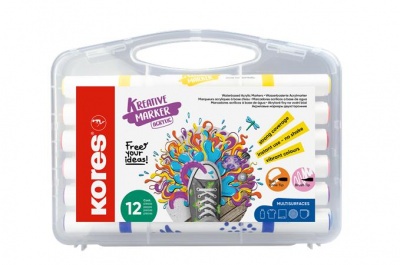 Dekoračný popisovač, sada, akrylový, 1-2 mm, obojstranný, KORES " K-Kreative", 12 rôznych 