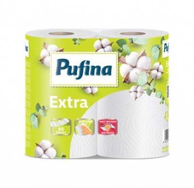 Papierové utierky, 2-vrstvové, 95 listov, 2 kotúče, PUFINA "Extra"