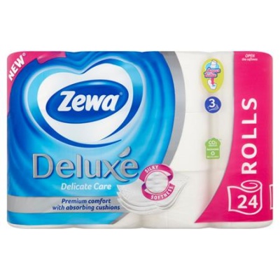 Toaletný papier, 3-vrstvový, 24 roliek, ZEWA "Deluxe", biela