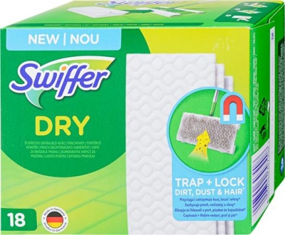 Utierky na podlahu,suché, náhradná nápň, 18 ks, SWIFFER "Dry"