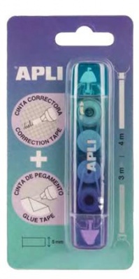 Korekčný a lepiaci roller, 2in1, 5 mm x 4-3 m,  APLI , mix farieb