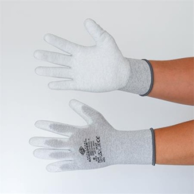 Ochranné rukavice, s karbónovým vláknom, dlaň potiahnutá PU, veľkosť L, bielo-sivé