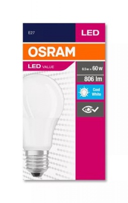 LED žiarovka, E27, guľa, A60, 8,5W, 806lm, 4000K (HF), OSRAM "Value"