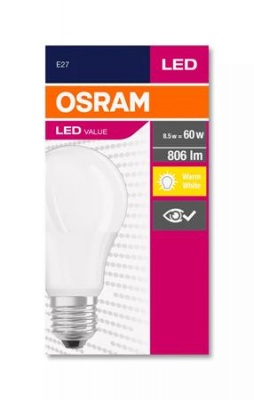 LED žiarovka, E27, guľa, A60, 8,5W, 806lm, 2700K (MF), OSRAM "Value"