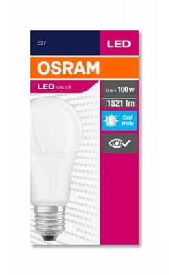 LED žiarovka, E27, guľa, A60, 13W, 1521 lm, 4000K (HF), OSRAM "Value"