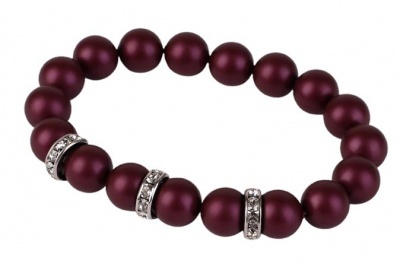 Náramok, z bordovo fialových SWAROVSKI®  perál, s bielym rondella krištáľom, 10mm, ART CRYSTELLA® M