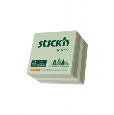 Samolepiaci blok, 76x76mm, 400 listov, STICK N, farby lesa, mix pastelových farieb