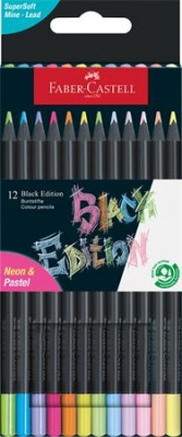 Farebné ceruzky, sada, trojhranné, FABER-CASTELL "Black Edition", 6-6 rôznych neónových a pastelových farieb