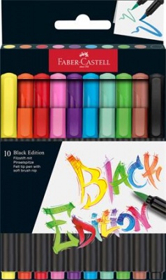 Fixky v rvare štetca, sada, FABER-CASTELL "Black Edition" 10 rôznych farieb