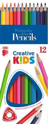 Farebné ceruzky, sada, trojhranné, ICO "Creative kids", 12 rôznych farieb