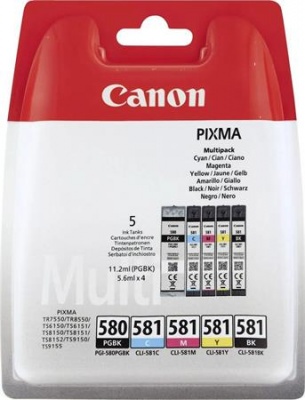 PGI580/CLI581 náplň multipack do Pixma TS7550, 8150, 9150 tlačiarní, CANON, pgb+b+c+m+y, 11,2ml+4*5,6ml