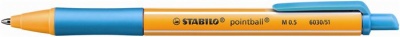 Guľôčkové pero, 0,5 mm, stláčací mechanizmus, STABILO "Pointball", tyrkysové