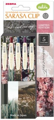 Gélové pero, 0,33 mm, stláčací mechanizmus, ZEBRA "Sarasa Clip Calming Moment", 5 rôznych farieb