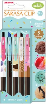 Gélové pero, 0,33 mm, stláčací mechanizmus, ZEBRA "Sarasa Clip Ice Cream", 5 rôznych farieb